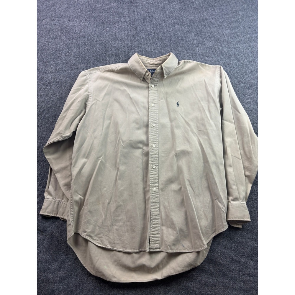 Ralph Lauren Button Down Shirt Mens XL Tan Blaire Cotton Long Sleeve Khaki